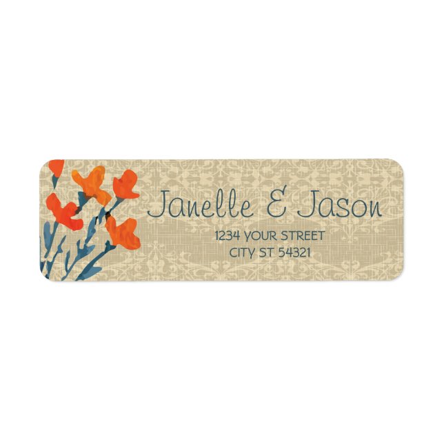 Burlap and Orange Flowers, Address Labels (Front)