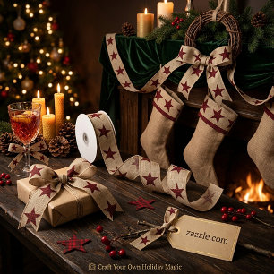 Burlap and plaid stars satin ribbon