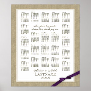 Burlap and Purple Bow Wedding Seating Chart