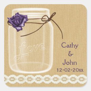 burlap and purple rose mason jar envelope seals
