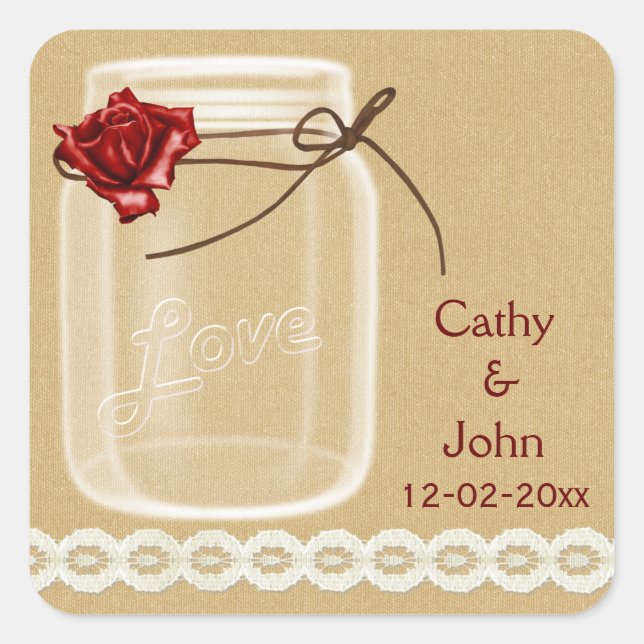 burlap and red rose mason jar envelope seals (Front)