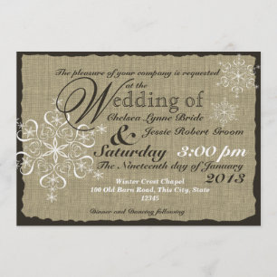Burlap and Snowflakes Wedding  5 x 7 Invitation