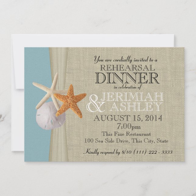 Burlap and Starfish Rehearsal Dinner Invitation (Front)