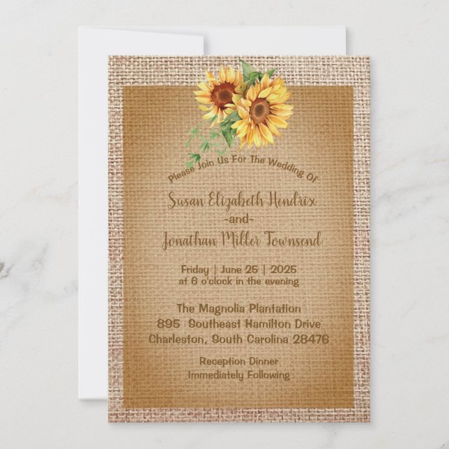Burlap and Sunflower Wedding Invitations (Front)