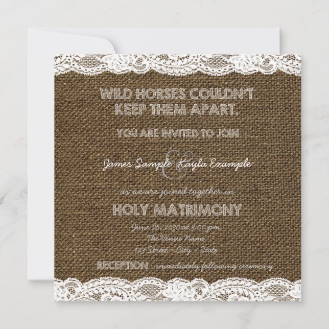 Burlap and White Lace Wedding Invitation (Front)