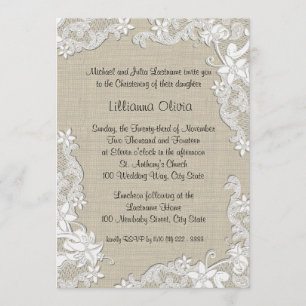 Burlap Baby Christening Invitation