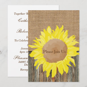 Burlap Barnwood and Sunflower  Invitation Template