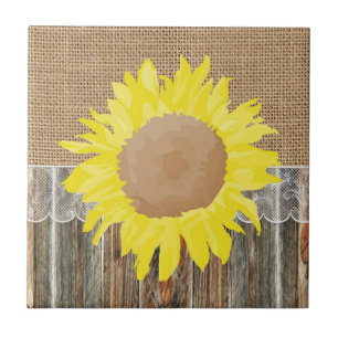 Burlap Barnwood Lace And Sunflower Tile