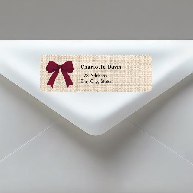 Burlap beige burgundy bow return address  (Creator Uploaded)