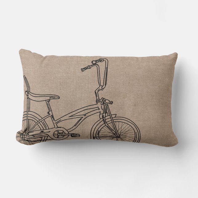 Burlap Bicycle Old Bike Lumbar Cushion (Front)