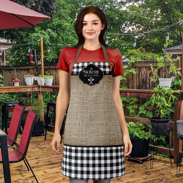 Burlap Black Buffalo Check Personalised Apron (Creator Uploaded)