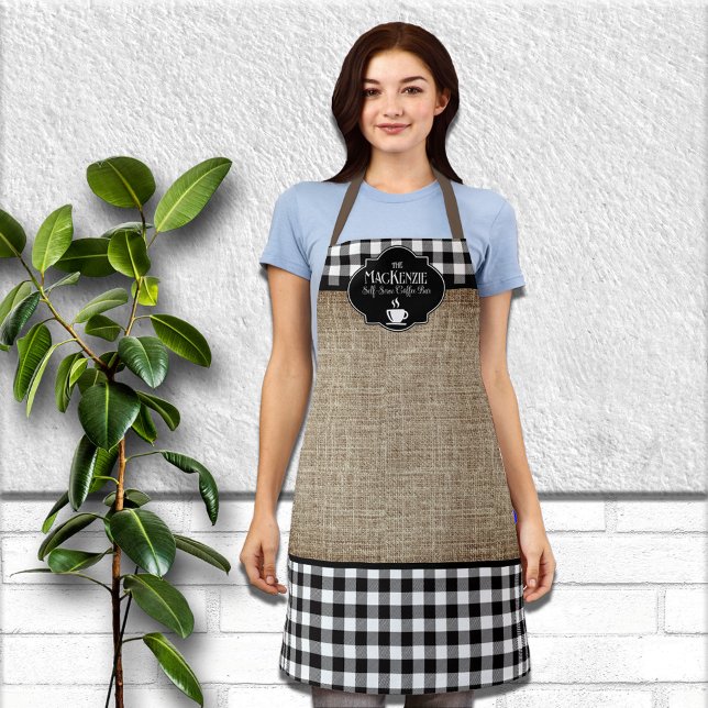 Burlap Black Buffalo Check Personalised Apron (Creator Uploaded)