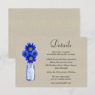 Burlap Blue Floral Mason Jar Wedding Details Enclosure Card
