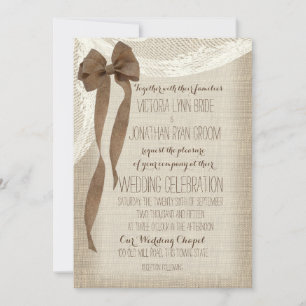 Burlap Bow and Lace Cascade Invitation