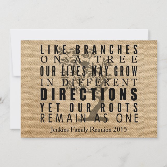 Burlap Branches Tree Family Reunion Invitation (Front)