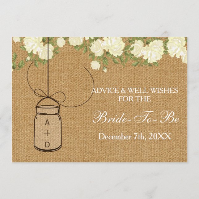 burlap bridal shower Advice Well Wishes Card (Front)