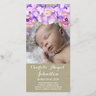 Burlap Brown Purple Flowers Thank You Shower