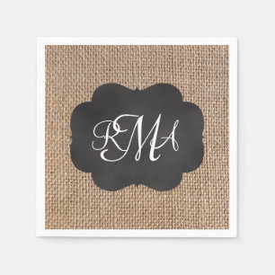 Burlap Chalkboard Look Triple Monogrammed Script Napkin