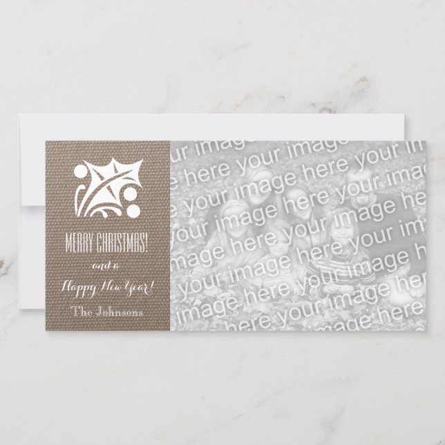 Burlap Christmas cards with custom Holiday photo (Front)