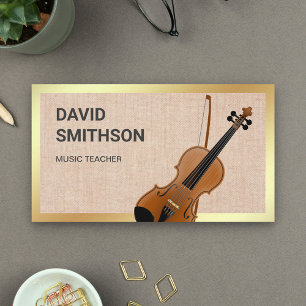 Burlap Classy Violin Music Teacher Violinist Business Card