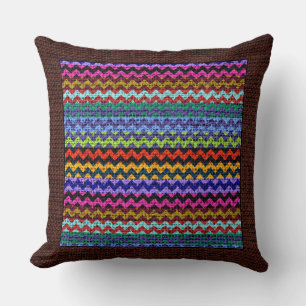 Burlap Coloured Chevron Modern Brown Border #21 Cushion