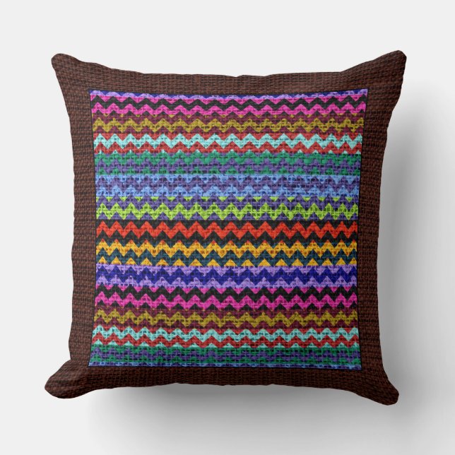 Burlap Coloured Chevron Modern Brown Border #21 Cushion (Front)