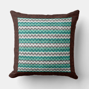 Burlap Coloured Chevron Modern Brown Border #22 Cushion