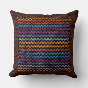 Burlap Coloured Chevron Modern Brown Border Cushion