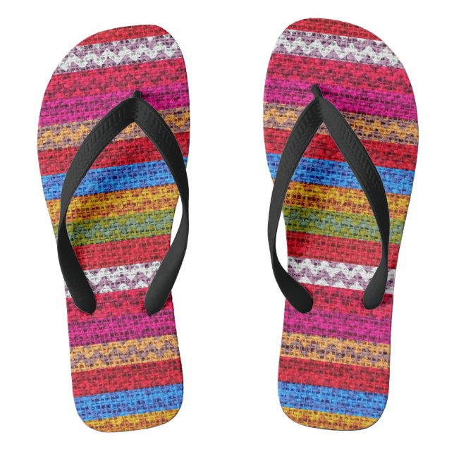 Burlap Colourful Chevron Stripes Pattern #4 Jandals (Footbed)