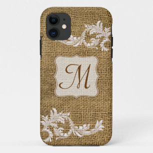 Burlap Country Lace Appliqu Monogram IPHONE 5 Case