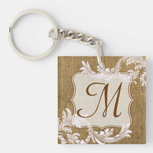 Burlap Country Lace Applique Rus Digital Key Chain (Front)