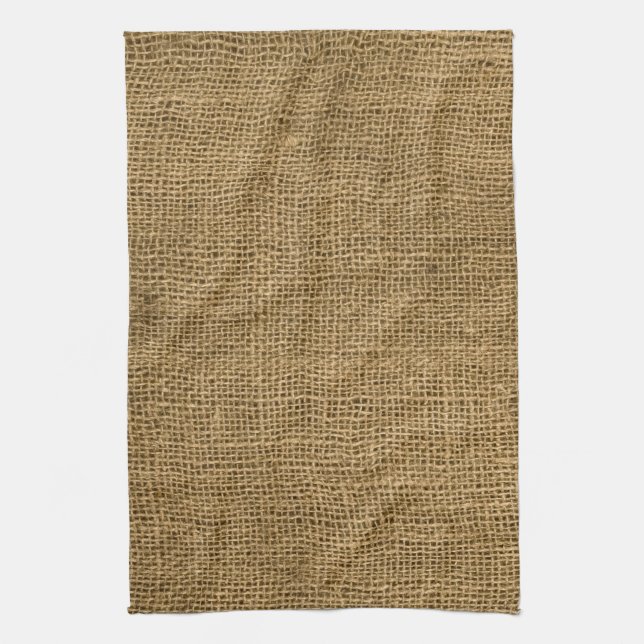 Burlap Country Rustic Print Kitchen Dish Towel (Vertical)