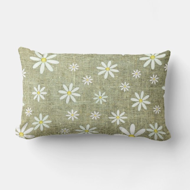Burlap Daisy Lumbar Cushion (Front)