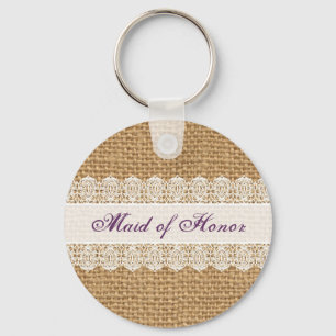 Burlap Delicate Lace -Maid of Honour- Shabby Chic Key Ring