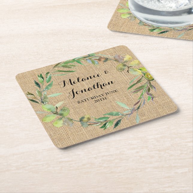 Burlap Floral Chalkboard Coaster Mat Wedding Party (Angled)