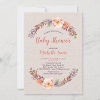 Burlap Floral Fall Girl Baby Shower Invitation