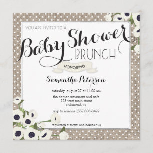 Burlap Flowers Baby Shower Brunch Invitation