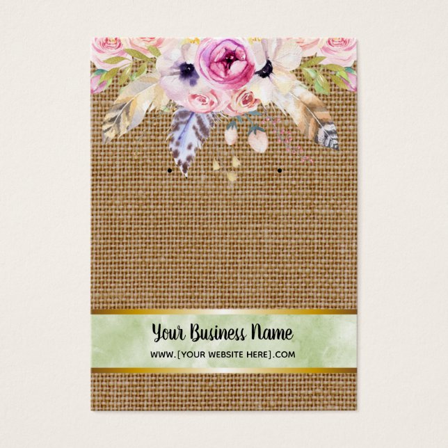 Burlap Flowers Boho Earring Display Cards (Front)