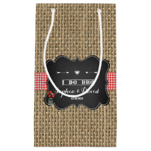 Burlap Gingham and Chalkboard I DO BBQ Custom Small Gift Bag