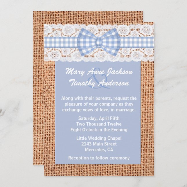 Burlap & Gingham Country Wedding Invitation (Front/Back)