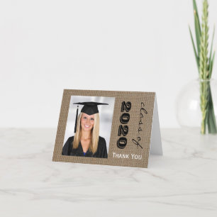 Burlap Graduation Photo Thank You Note Cards