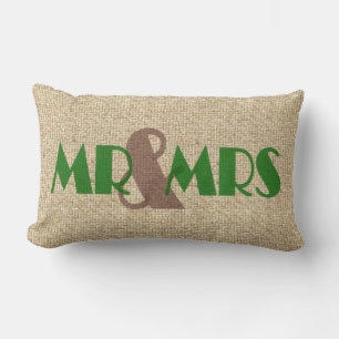 Burlap green mr mrs wedding decorative pillow