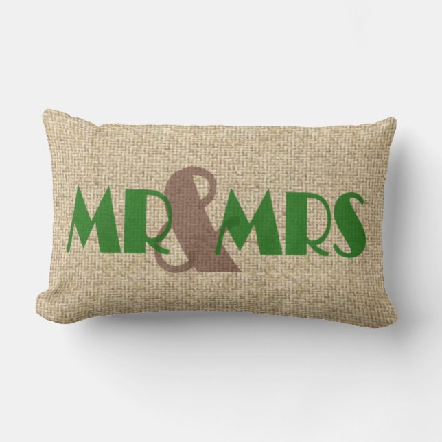 Burlap green mr mrs wedding decorative pillow (Front)