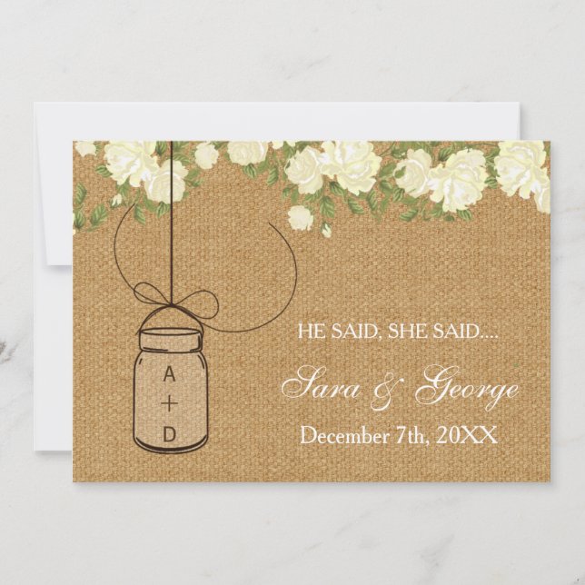 burlap He said, She said bridal shower game card (Front)