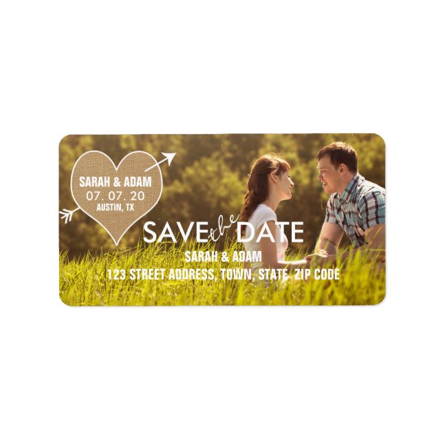 Burlap Heart | Rustic Save the Date Address Label (Front)