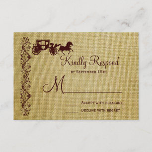 Burlap Horse and Carriage Wedding RSVP Cards