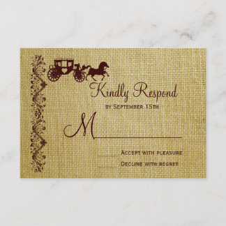 Burlap Horse and Carriage Wedding RSVP Cards