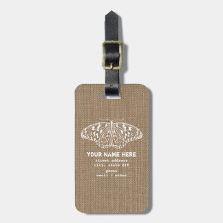 Burlap Insired Butterfly Luggage Tag