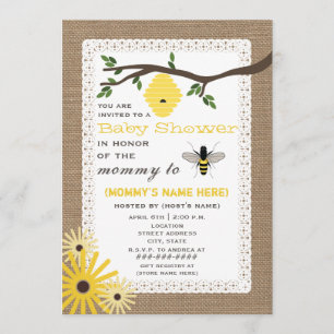 Burlap Inspired Honey Bee Themed Baby Shower Invitation