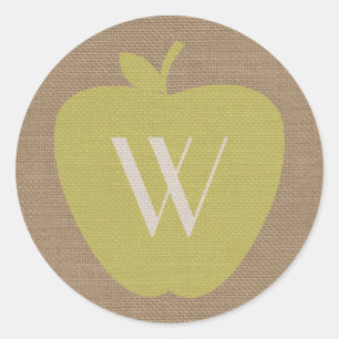 Burlap Inspired Monogram Apple Sticker
